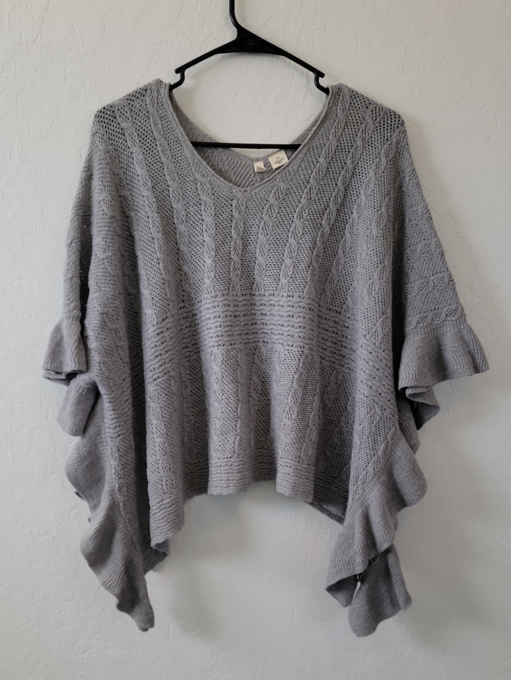 Moth Anthropologie Wool Alpaca Blend Poncho Knit Ruffle Pullover Small